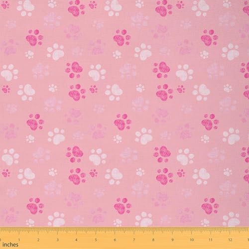 jejeloiu Stoff mit Hundepfotenabdruck, von The Yard Puppy Pets Polsterstoff, Cartoon, niedlich, wasserdicht, für Innen- und Außenbereich, Dekoration für DIY-Näharbeiten, Bastelprojekte, 91 cm von jejeloiu