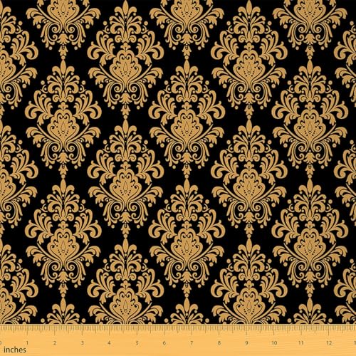 jejeloiu The Yard Gold Damast Fabric by The Yard Jacquard Vintage Floral Polsterstoff für Stühle Bohemia Boho Exotisch Viktorianisch Barock für Home DIY Projekte, Wasserdicht Indoor Outdoor Decor von jejeloiu