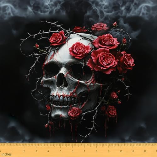 jejeloiu The Yard Gothic Skull Fabric by The Yard Goth Red Rose Polsterstoff für Stühle Halloween für Home DIY Projekte, Wasserdicht Indoor Outdoor Decor Polyester von jejeloiu