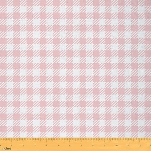 jejeloiu The Yard Polsterstoff mit Büffelkaro, kariert, für Stühle, Gitterdekorativ, wasserdicht, Outdoor-Stoff, 4,5 m, Weiß / Rosa von jejeloiu