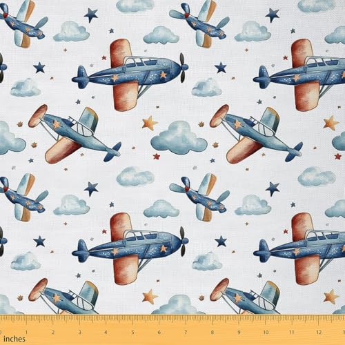 jejeloiu Wasserfarben-Flugzeugstoff von The Yard 91,4 cm, Sternendruck, Polsterstoff für Stühle, Kinder, Jungen, Mädchen, Cartoon-Flugzeuge für Zuhause, DIY-Projekte, Flugzeug, wasserdicht, Innen- und von jejeloiu