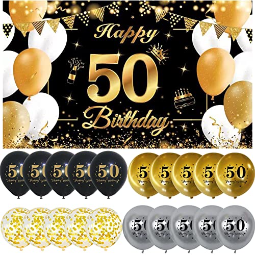 50 Geburtstag Deko Banner Männer Geburtstagsbanner 50 Jahre Schwarz Gold 50 Geburtstag Banner Happy Birthday Banner 50.Geburtstagsbanner Hintergrund Banner 110 * 180cm für 50. Geburtstagsfeier von jenich