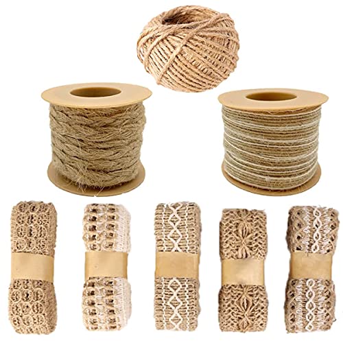 8 Rollen 55M Juteband Vintage Sackleinen Band Schnur Rolle Jute Schnur Natürliche Hessische Burlap Band Jute Dekoband für Hochzeit Handwerk Basteln Hausdeko Geschenke Deko von jenich