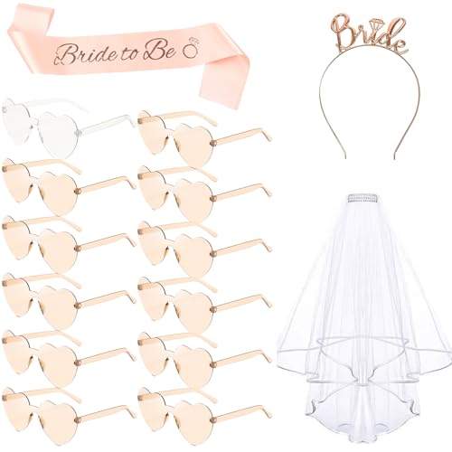 Junggesellenabschied Frauen Bride to Be Schärpe Tiara Schleier JGA Brille Herz Brille Bride to Be Brille Fotorequisiten Bride to Be JGA Deko Accessoires für Junggesellinnenabschied Hen Party Hochzeit von jenich