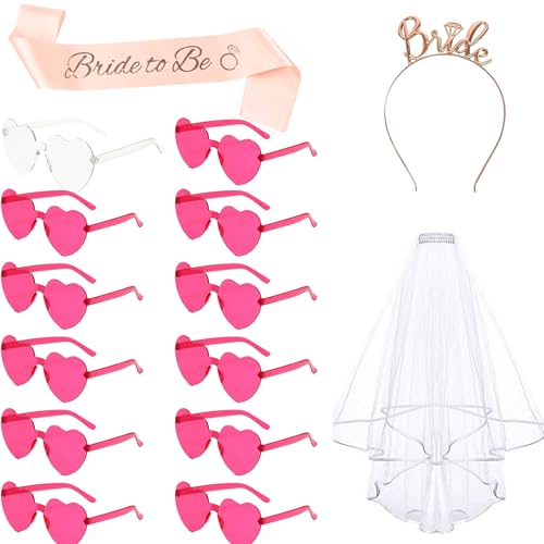 Junggesellenabschied Frauen Bride to Be Schärpe Tiara Schleier JGA Brille Herz Brille Bride to Be Brille Fotorequisiten Bride to Be JGA Deko Accessoires für Junggesellinnenabschied Hen Party Hochzeit von jenich