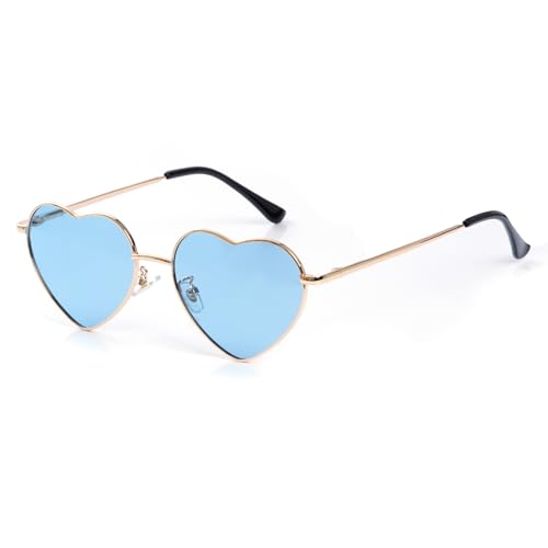 Herzform Sonnenbrille Hippie Herz Brille Vintage 70er 80er 90er Hiphop Kostüm Metallrahmen Brille für Karneval Mottopartys Halloween Fasching Cosplay Party (blau) von jerbro
