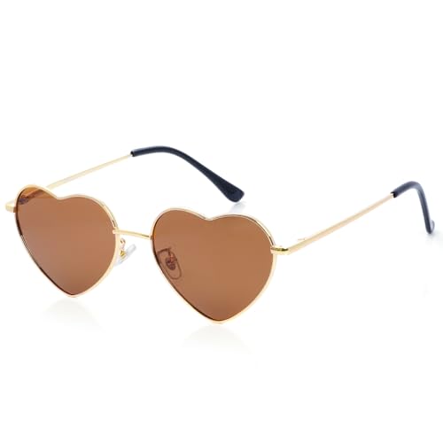 Herzform Sonnenbrille Hippie Herz Brille Vintage 70er 80er 90er Hiphop Kostüm Metallrahmen Brille für Karneval Mottopartys Halloween Fasching Cosplay Party (gold) von jerbro