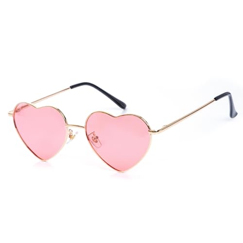 Herzform Sonnenbrille Hippie Herz Brille Vintage 70er 80er 90er Hiphop Kostüm Metallrahmen Brille für Karneval Mottopartys Halloween Fasching Cosplay Party (pink) von jerbro
