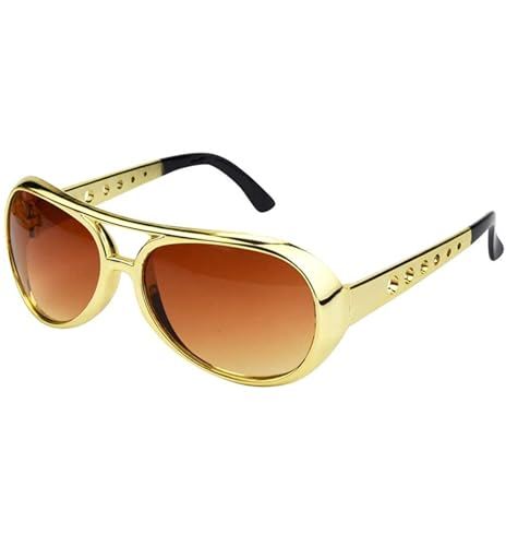 jerbro Fette Gangster Brille 70er 80er 90er Hustler Rapper Hiphop Kostüm Bad Taste Sonnenbrille für Karneval Mottopartys Halloween Fasching Cosplay Party (1, Gold) von jerbro