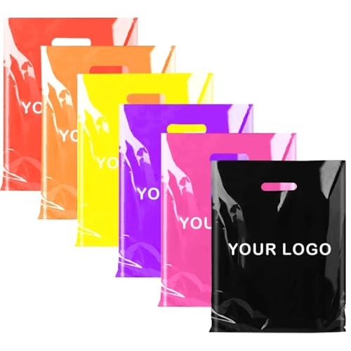 100 Stück kundenspezifische Logo Farbe Einkaufstasche mit Griff Kunststoff Geschenk Tasche Businss Kunden Plastiktüte (Purple,20X30cm) von jfs