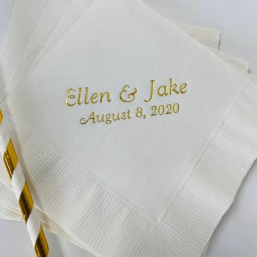 JFS Personalisierte Hochzeitsservietten, individuelle Servietten mit Namen, individuelle Hochzeitsservietten, Gastgeschenke für Hochzeiten, Geburtstage, Servietten, Dekorationen (100 Stück) von jfs