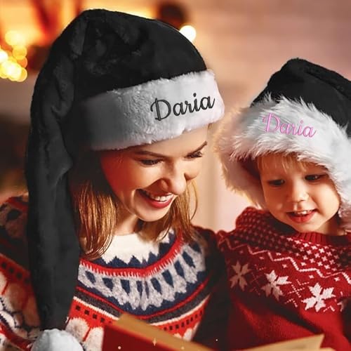 jfs Weihnachtsmütze, personalisierbar, bestickt, Weihnachtsmütze, personalisierte Weihnachtsmütze, Weihnachtsmannmütze, Erwachsene, Weihnachtsfeiertags-Partyzubehör (Schwarz, 30 x 75 cm) von jfs
