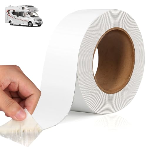 jiawaggag Wohnwagen Dichtband Weiß 5cmx5m Reparatur Klebeband Weiss Zelt Reparatur Klebeband Butylband Wasserdicht für Wohnwagen Dach Glas Fenster Rohrdicht (10m) von jiawaggag