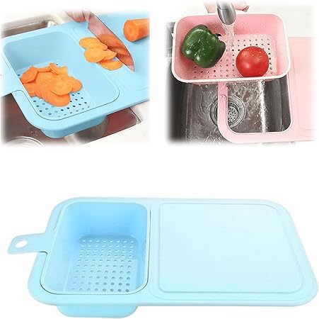 Schneidebretter für Küche, Gemüse-Schneidebrett mit Drainage, Kunststoff-Schneidebrett mit Wasserfilter, multifunktional, Haushalt, Obst, Gemüse, Schneideblock (blau) von jiazhiyi
