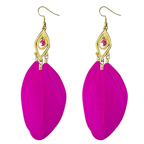 Ohrringe Rosegold Stil Ohrringe Retro Mode Blätter Lange Feder Ohrringe Strandurlaub Stil Weibliche Ohrringe Statement Ohrringe Vintage-Ohrringe aus Metall mit Ausschnitten für (Hot Pink, One Size) von jieGorge