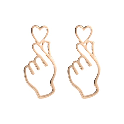 jieGorge Ohrringe Madchen Finger-Herz-Ohrstecker, minimalistische Ohrringe, Ohrstecker, zierliche, Hohle Hand- und Liebes-Anhänger, niedliche Silberschmuck-Ohrstecker Ohrringe Perlen (Gold, One Size) von jieGorge