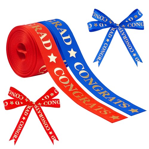 jiebor Band zum Schulabschluss, Klasse 2025, für Abschlussfeier, Geschenkverpackung, Party-Dekoration, Haarschleifen, Basteln, Nähen, 9,1 m, 2 cm breit, Rot, Blau jiebor Band zum Schulabschluss, Klasse 2025, für Abschlussfeier, Geschenkverpackung, Party-Dekoration, Haarschleifen, Basteln, Nähen, 9,1 m, 2 cm breit, Rot, Blau von jiebor