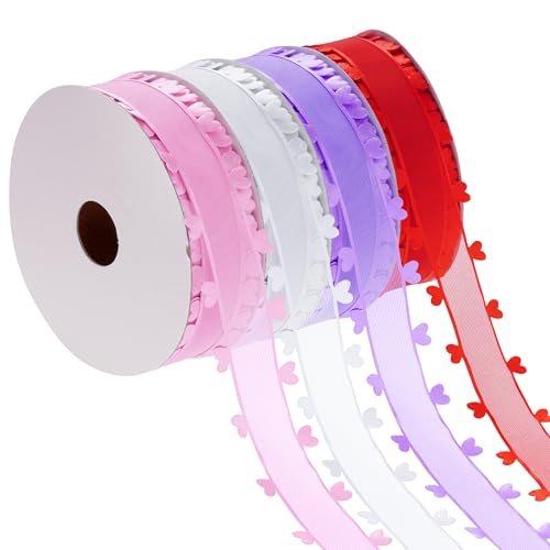 jiebor Herzband, Chiffon-Organzaband, für Muttertag, Valentinstag, Hochzeit, Geschenkverpackung, Party-Dekoration, Haarschleifen, Basteln, Nähen, 80 Meter (rot, rosa, lila, weiß) von jiebor