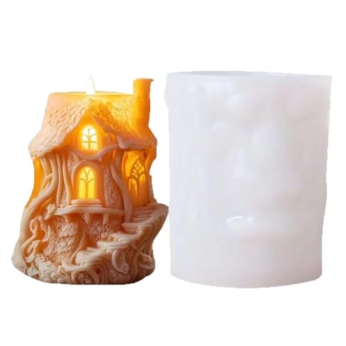 Weihnachts-Duftkerzenform aus Keramik – Mini Häuschen Deko mit LED & DIY Set, Winterliche Duftkerzen-Häuser Geschenkbox, sicher & langlebig für Festtagstisch von jiejack