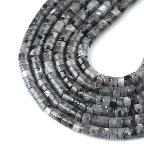 2 x 4 mm, 155 Stück, schwarze Labradorit-Rohrzylinder, Rondelle, Abakusscheibe, Abstandhalter, lose Perlen für Schmuckherstellung von jiejinyu