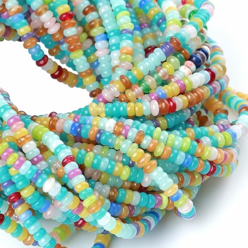 2 x 4 mm, 155 Stück bunte Jade-Steinröhrchen, Rondelle, Abakus, Scheibe, Abstandhalter, lose Perlen für Schmuckherstellung von jiejinyu