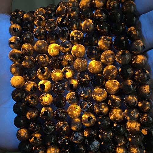 6 mm 60 Stück Flammen-Yooperlit-Steinperlen lose Perlen für Schmuckherstellung DIY Armbänder zeigen Flammenfarbe unter der Bestrahlung von lila Licht von jiejinyu