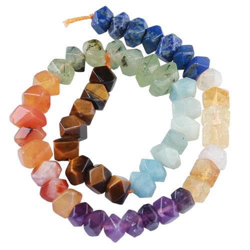 6 x 11 mm 7 Chakra-Steine, mehrfarbig, Kristall-Achat, Lapislazuli, natürliche Perlen, 19,1 cm, unregelmäßig, Spezialschliff-Steinperlen für Schmuckherstellung, DIY-Armbänder von jiejinyu
