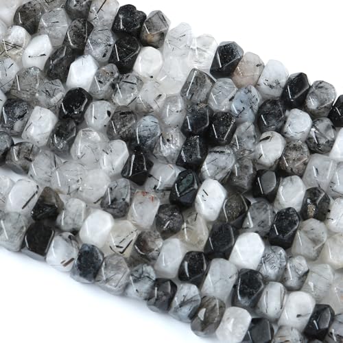 6 x 11 mm schwarze Rutilkristall-Quarz-Naturperlen, 19 cm, unregelmäßig, speziell geschliffene Steinperlen für Schmuckherstellung, Bastelarmband von jiejinyu