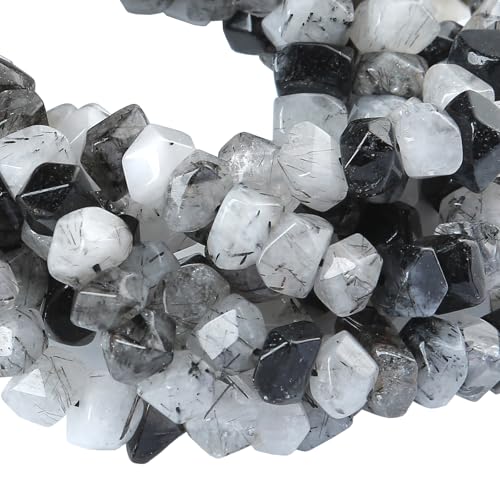 6 x 11 mm schwarze Rutilkristall-Quarz-Naturperlen, 38,1 cm, unregelmäßig, Spezialschliff-Steinperlen für Schmuckherstellung, DIY, Handwerk, Armband 6 x 11 mm schwarze Rutilkristall-Quarz-Naturperlen, 38,1 cm, unregelmäßig, Spezialschliff-Steinperlen für Schmuckherstellung, DIY, Handwerk, Armband von jiejinyu