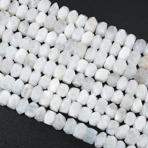 6 x 11 mm weiße Mondstein-Kristallperlen, 19,1 cm, unregelmäßig, Spezialschliff-Steinperlen für Schmuckherstellung, DIY, Handwerk, Armband von jiejinyu