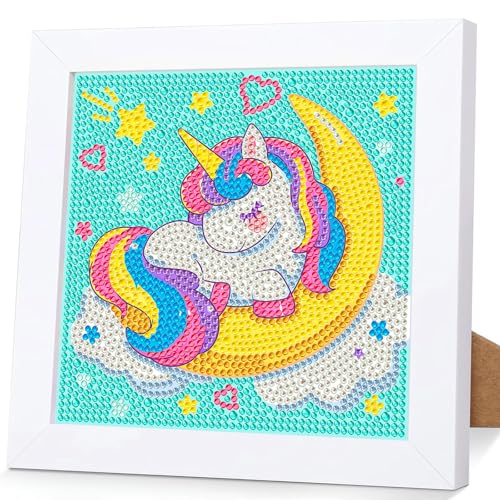 Einhorn Diamond Painting mit Holzrahmen, Tiere Diamantmalerei-Set, Süß Einhorn Diamond Painting Kleine Bilder, DIY Mosaikherstellung Arts Craft für Home Wand Decor 15x15cm(Farbige Kartonverpackung) von jieyisier