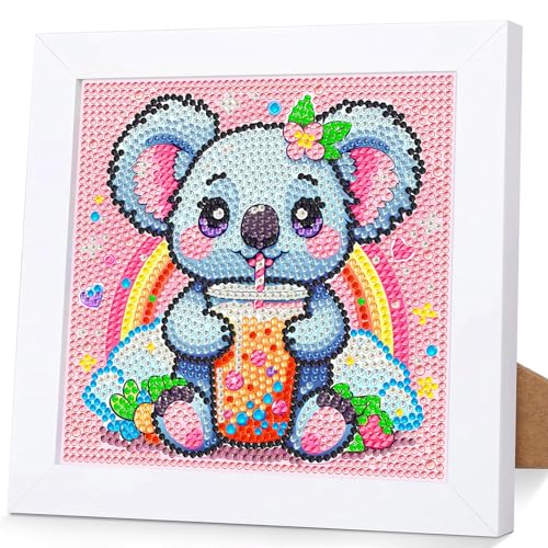 Koalas Diamant Painting Set Erwachsene, 5D Diamond Art Paintings mit Rahmen, 15x15cm Süß Cartoon Tiere Diamond Painting Leinwand ,DIY Mosaik Bastelset Weihnachtsgeschenke(Farbige Kartonverpackung) von jieyisier