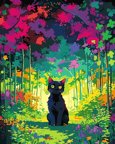 Malen nach Zahlen Erwachsene,Schwarze Katze DIY Malen Nach Zahlen Leinwand Set, Tiere und Gärten Paint by Number, für Frauen Home Deko Geburtstag Weihnachten Geschenk - 40 x 50 cm (Ohne Rahmen) von jieyisier