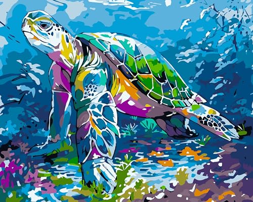 Schildkröte Malen nach Zahlen für Erwachsene, DIY Meeres Tiere paint by numbers set mit 3 Pinsel und Acrylpigment, Perfekt für Büro Wanddekoration 20x16 Zoll (Ohne Rahmen) von jieyisier