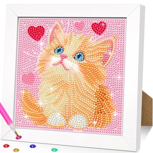 jieyisier Diamond Painting mit Holzrahmen,5D Tiere Diamant Painting Bilder Set Arts Craft für Home Wand Decor 6x6 Zoll(Katze) von jieyisier