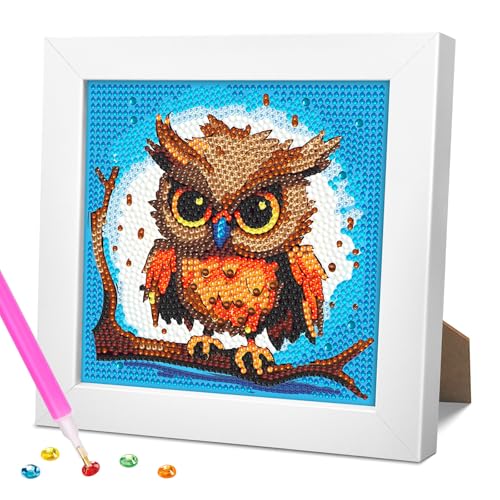 jieyisier Eule Diamond Painting Holzrahmen,Tiere Diamond Painting Erwachsene,Süß Diamant Painting Bilder,Feiertagsgeschenk mit schöner Geschenkbox 15x15 cm von jieyisier