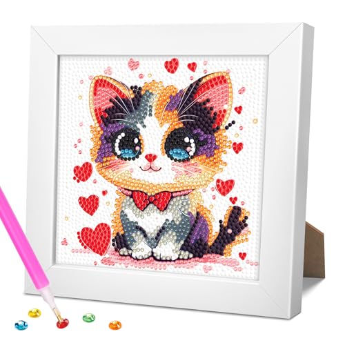 jieyisier Katzen Diamond Painting Holzrahmen,Tiere Diamond Painting Erwachsene,Süß Diamant Painting Bilder,Feiertagsgeschenk mit schöner Geschenkbox 15x15 cm von jieyisier