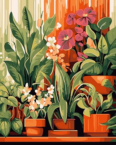 jieyisier Malen Nach Zahlen Erwachsene,Malen Nach Zahlen Blumen,Paint by Numbers Topfpflanze,DIY Malerei mit Familie und Freunden, geeignet für Wohnwanddekoration (40x50 cm) von jieyisier