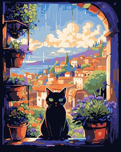 jieyisier Malen Nach Zahlen Erwachsene,Malen Nach Zahlen Katze,Paint by Numbers Landschaft,DIY Malerei mit Familie und Freunden, geeignet für Wohnwanddekoration (40x50 cm) von jieyisier