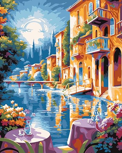 jieyisier Malen Nach Zahlen Erwachsene,Malen Nach Zahlen Landschaft,Paint by Numbers See,DIY Malerei mit Familie und Freunden, geeignet für Wohnwanddekoration (40x50 cm) von jieyisier