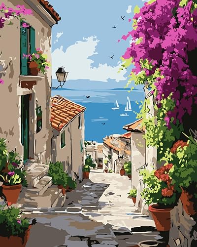 jieyisier Malen Nach Zahlen Erwachsene,Malen Nach Zahlen am Meer,Paint by Numbers Landschaft,DIY Malerei mit Familie und Freunden, geeignet für Wohnwanddekoration (40x50 cm) von jieyisier