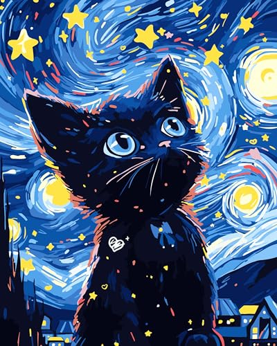 jieyisier Malen Nach Zahlen Erwachsene Katze, DIY Handgemalt Ölgemälde Tiere Leinwand, Abstrakter Starry Paint by Numbers Kits with 3 Pinseln für die Wanddekoration zu Hause 40 x 50 cm (Ohne Rahmen) jieyisier Malen Nach Zahlen Erwachsene Katze, DIY Handgemalt Ölgemälde Tiere Leinwand, Abstrakter Starry Paint by Numbers Kits with 3 Pinseln für die Wanddekoration zu Hause 40 x 50 cm (Ohne Rahmen) von jieyisier