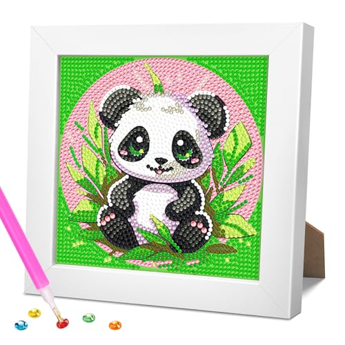 jieyisier Panda Diamond Painting Holzrahmen,Tiere Diamond Painting Erwachsene,Süß Diamant Painting Bilder,Feiertagsgeschenk mit schöner Geschenkbox 15x15 cm von jieyisier