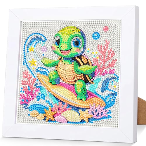 jieyisier Schildkröten Diamonds Painting für Erwachsene mit Holzrahmen, Unterwassertiere Diamond Art painting für Anfänger,5D Surfende Schildkröten Gem Diamant Paintings Home Decor Geschenk 15x15cm von jieyisier