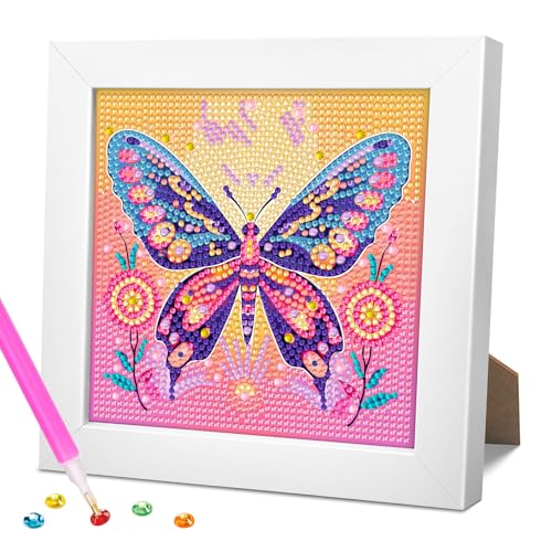 jieyisier Schmetterlinge Diamond Painting Holzrahmen,Blumen Diamond Painting Erwachsene,Diamant Painting Bilder,Feiertagsgeschenk mit schöner Geschenkbox 15x15 cm von jieyisier
