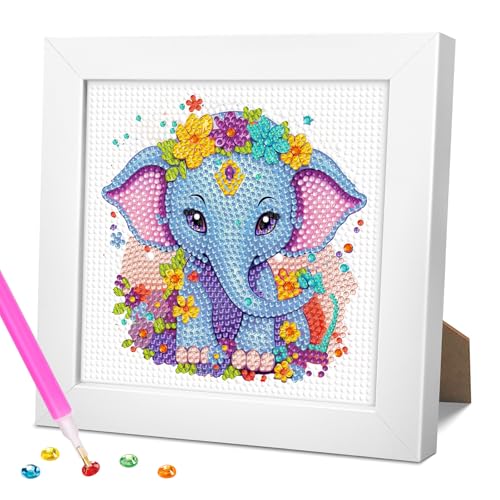 jieyisier Tiere Diamant Painting Bilder mit Holzrahmen,Elefanten Diamond Painting Set,5D Arts Craft für Home Wand Decor 6x6 Zoll von jieyisier