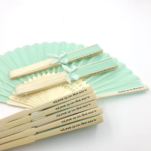 jifu Personalisierte Handfächer Fächer Handfächer mit Holzgriff Sommer Feste Party Hochzeit Hand Fan Saunafächer Fächer benutzerdefinierte Bräutigam & Braut Namen (Light Green,30pcs) von jifu