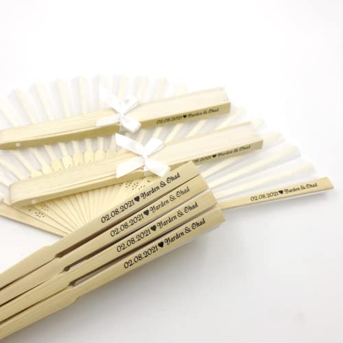 jifu Personalisierte Handfächer Fächer Handfächer mit Holzgriff Sommer Feste Party Hochzeit Hand Fan Saunafächer Fächer benutzerdefinierte Bräutigam & Braut Namen (White,30pcs) von jifu