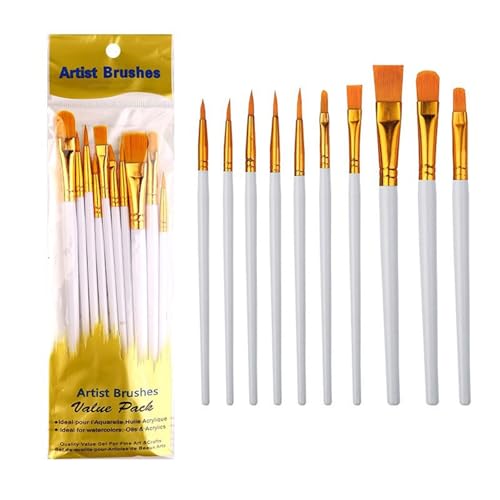 10-teiliges Acryl-Pinsel-Set, Malerei, Kunstzubehör für Aquarell, Gouache, Acrylfarben, Nylonhaar, Aquarellmalerei von jiingekk
