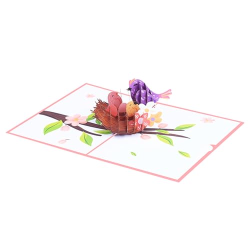 Einzigartige faltbare 3D-Karte, Vogelnest mit Vögeln und Blüten, Zweigmotiven, für Muttertag und Geburtstag von jiingekk